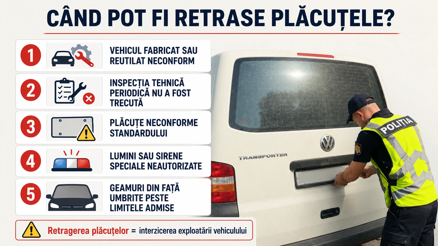 Cele 5 situații în care pot fi retrase plăcuțele de înmatriculare